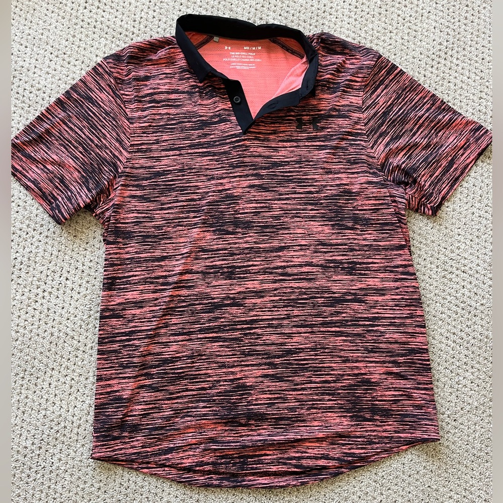 Under Armour Black and Coral Patterned Golf Polo
